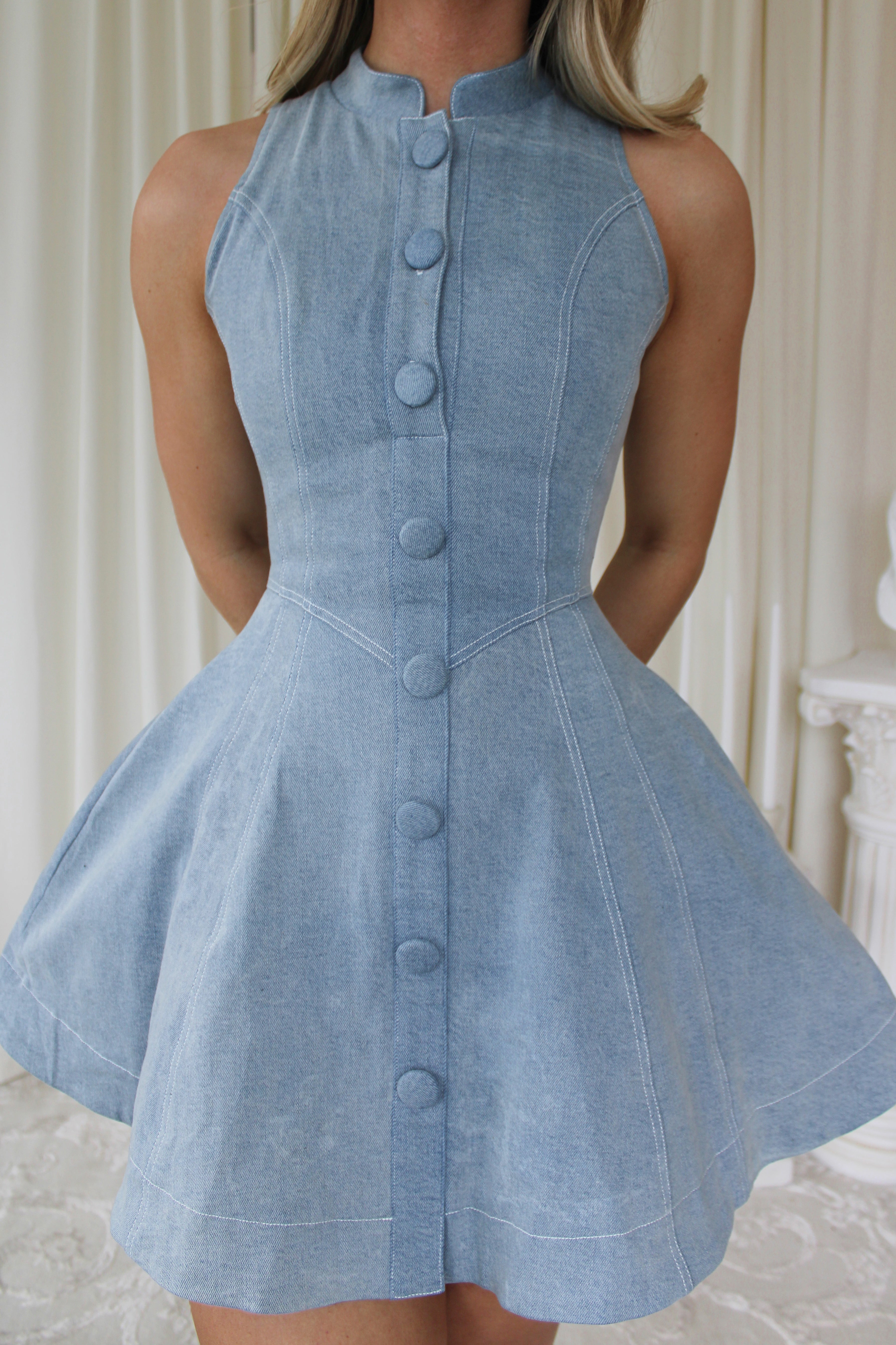 The Structured Denim Sleeveless Mini