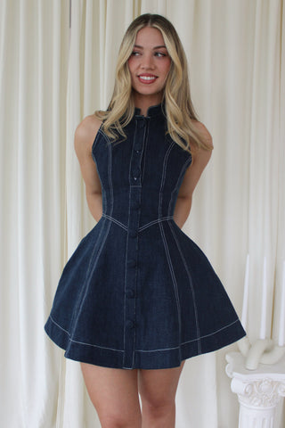 The Structured Denim Sleeveless Mini - Navy