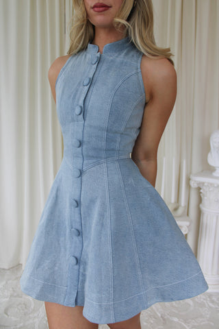 The Structured Denim Sleeveless Mini - Light Blue