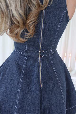 The Structured Denim Sleeveless Mini - Navy