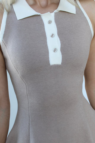 The Sculpted Knit Flare Mini - Stone / White