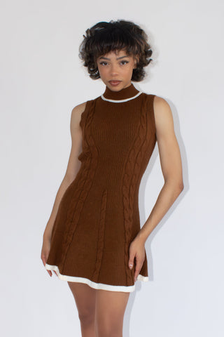 The Cable Knit Contrast Mini - Chocolate / White
